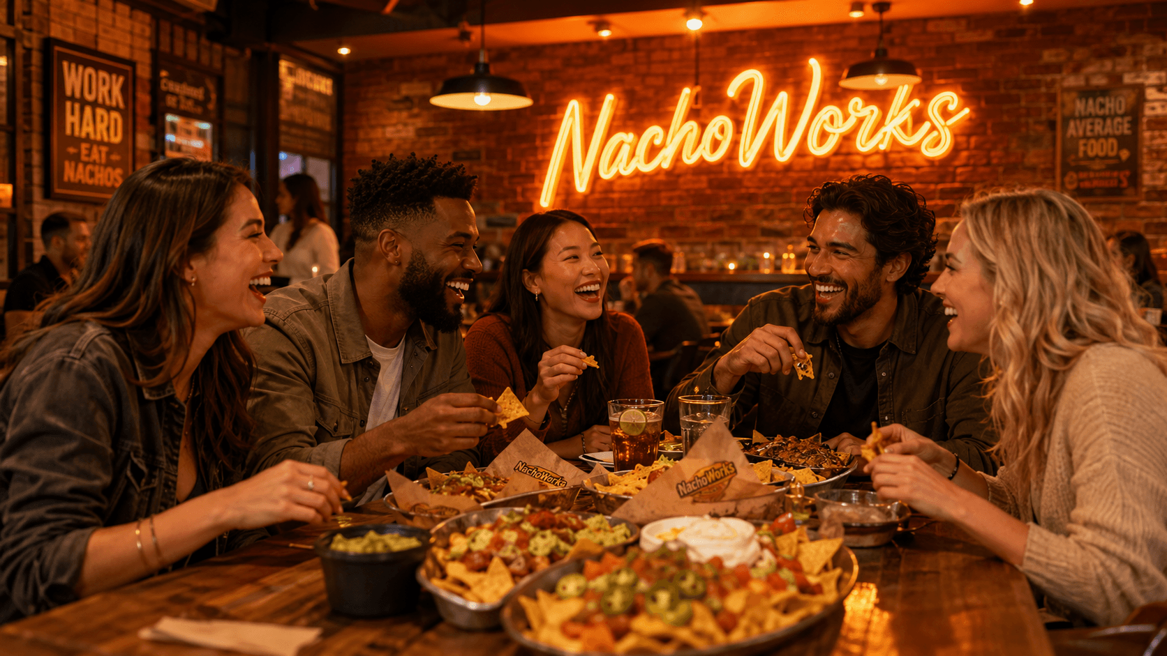 Community gathering around a table at NachoWorks