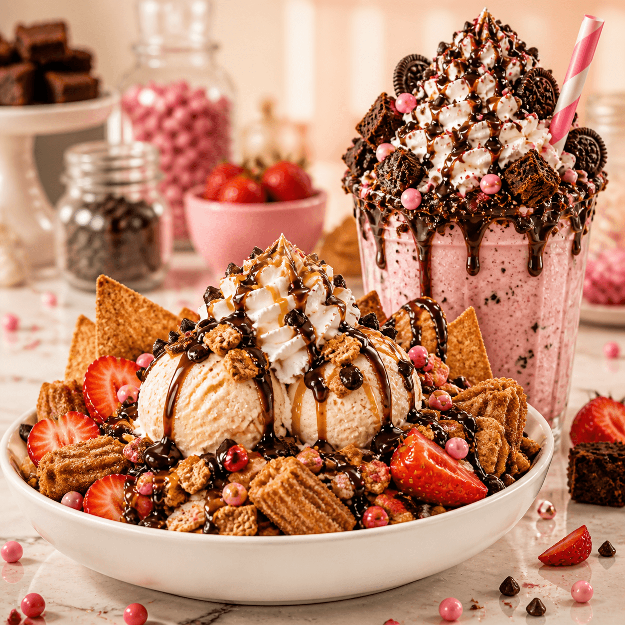 SweetWorks dessert bowl and open-cup shake